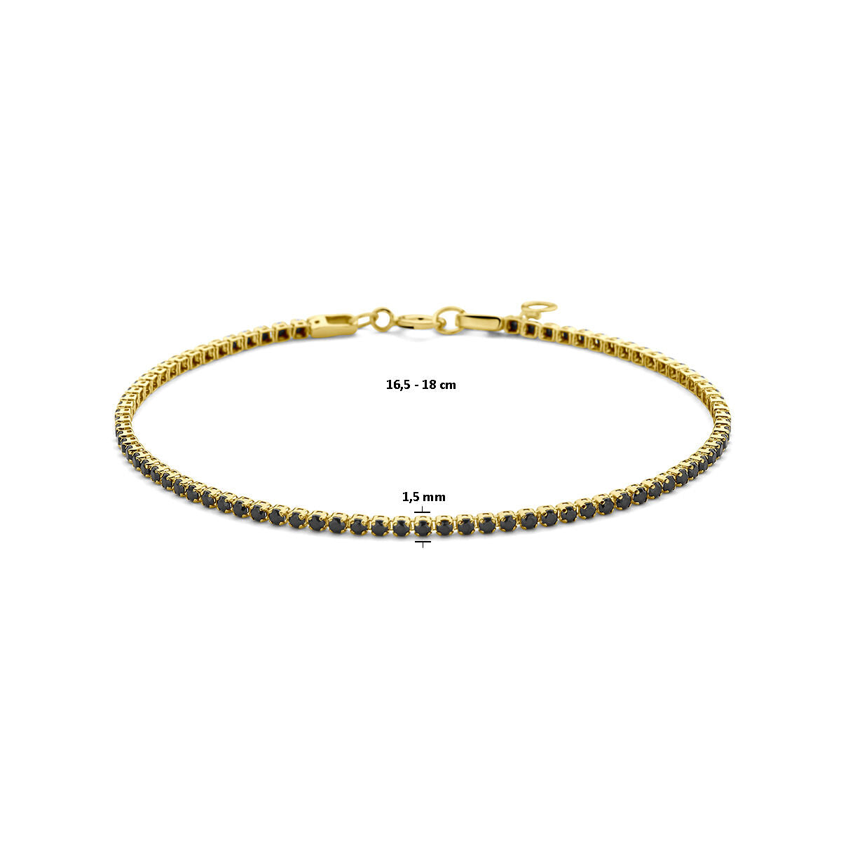 bracciale tennis spinello nero 1,5 mm 16,5 - 18 cm oro giallo 14K