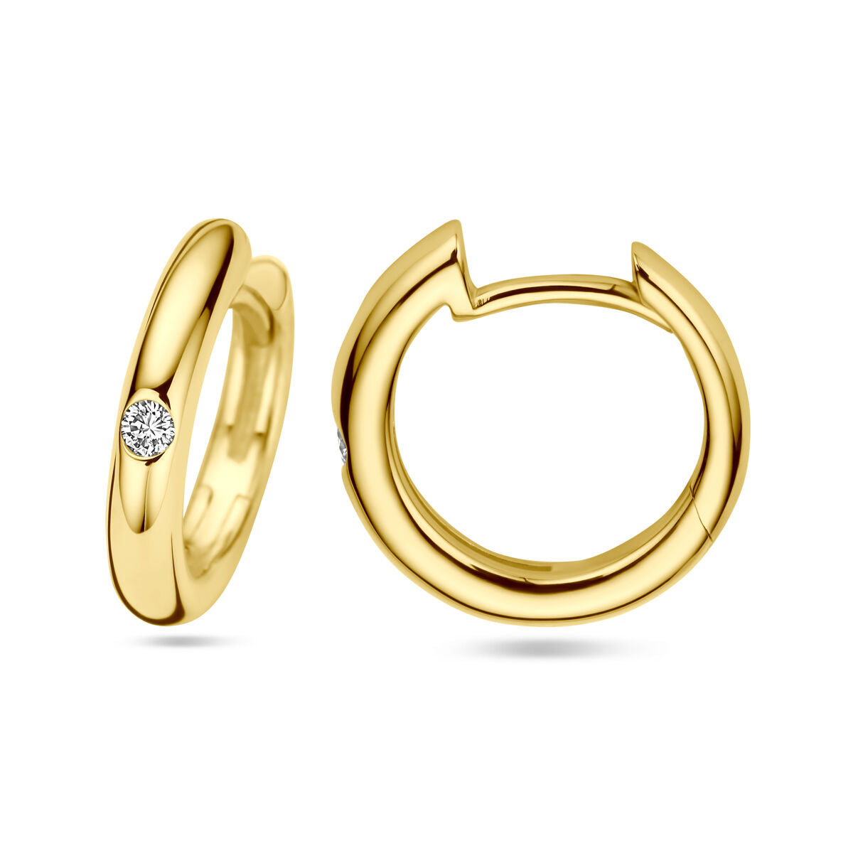 orecchini a cerchio pieghevole con diamante 0.04ct (2x 0.02ct) h si oro giallo 14K