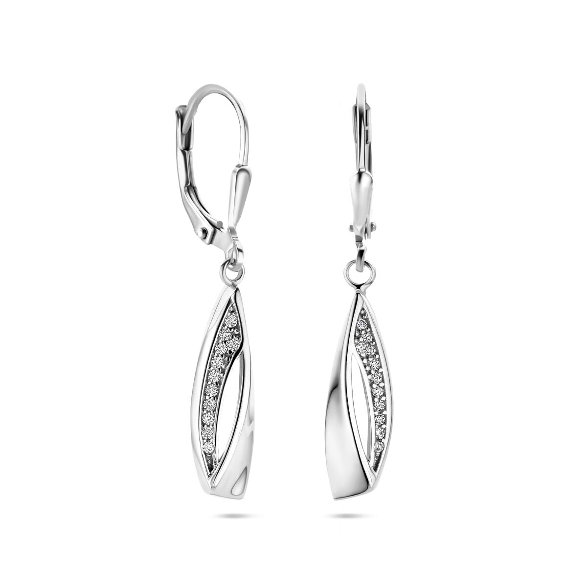 orecchini pendenti zirconia brisure argento rodiato