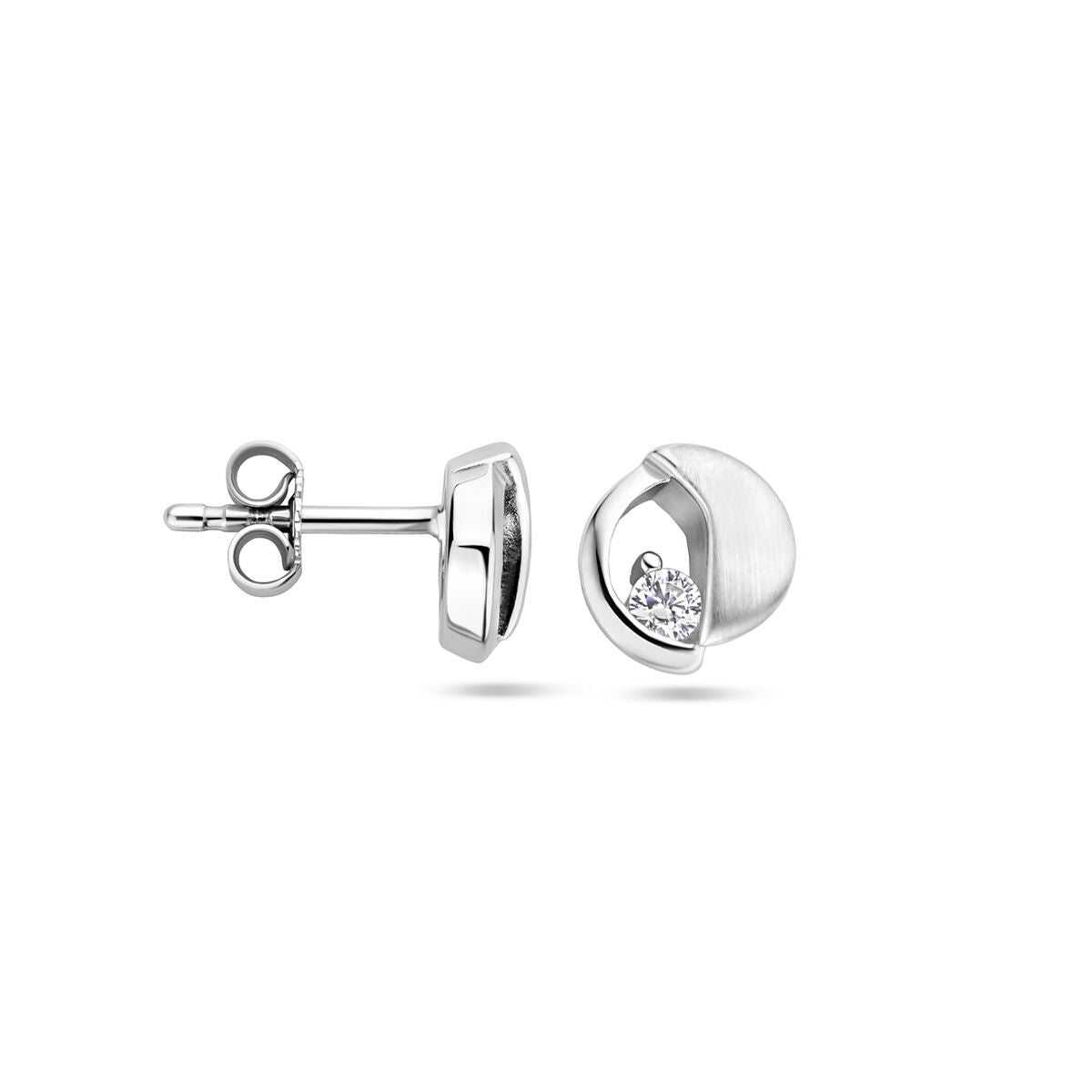 orecchini a bottone zirconia lucido/opaco argento rodiato