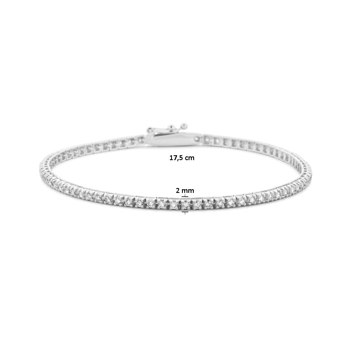 bracciale tennis diamante 1.00ct h si 2,0 mm 17,5 cm oro bianco 14K