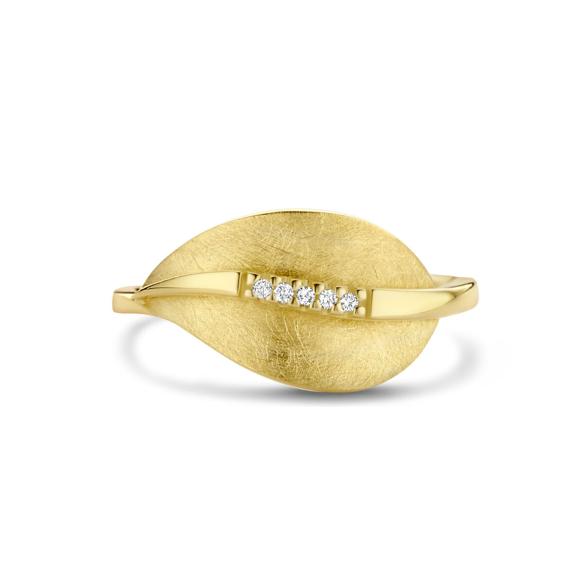 anello foglia graffiato diamante 0,025ct h si oro giallo 14K