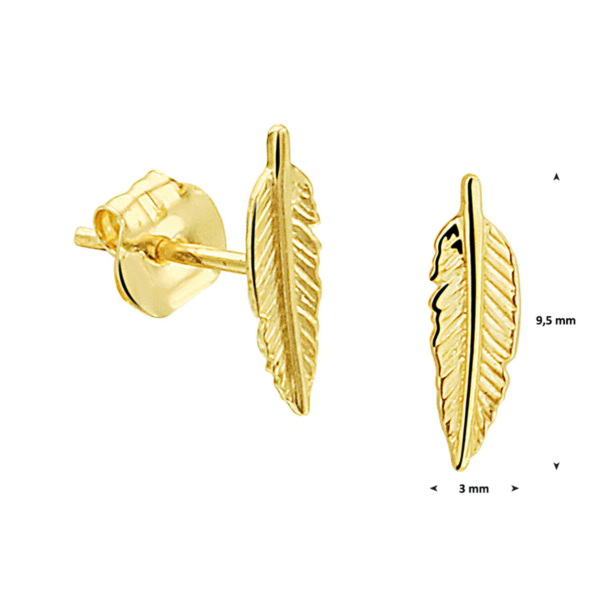 orecchini a perno piuma 14K oro giallo