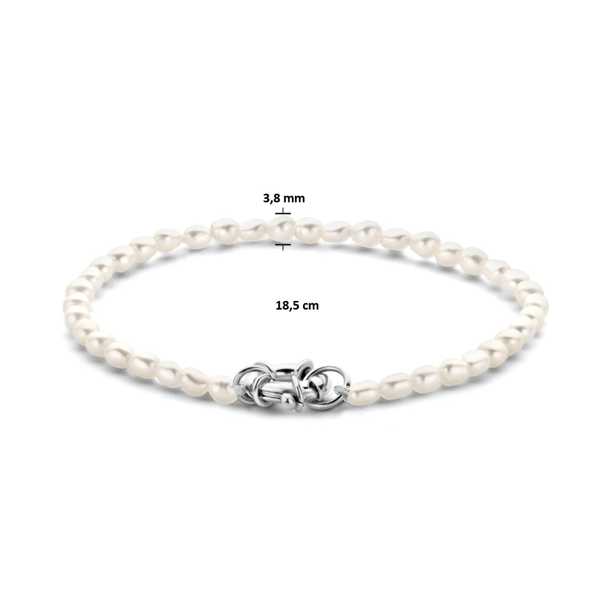 Bracciale in argento da donna con perla e grande chiusura a molla, rodiato