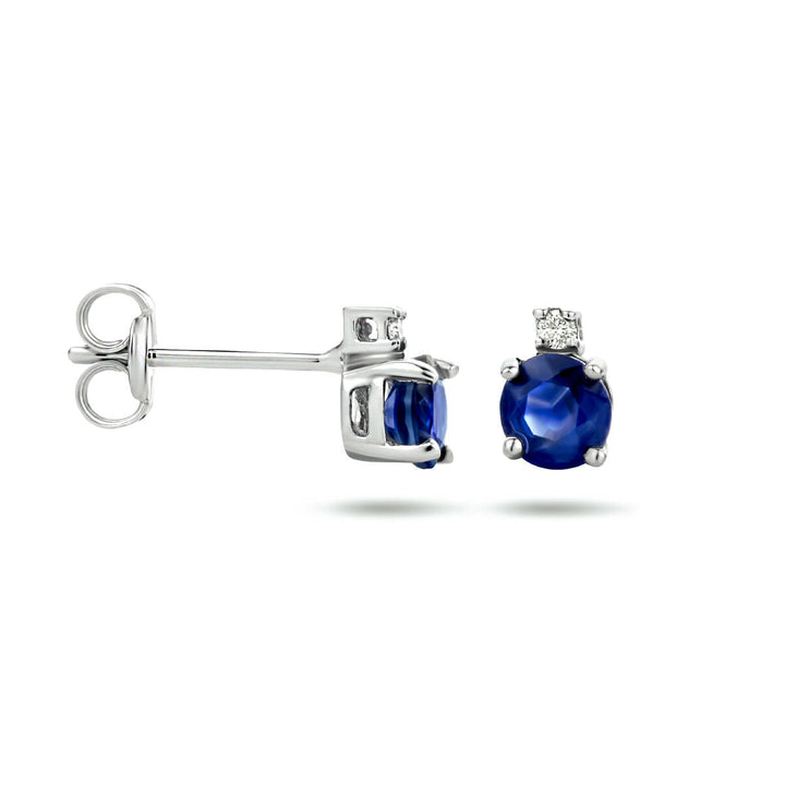 oorknoppen saffier en diamant (2x 0.015ct) h si 14K witgoud