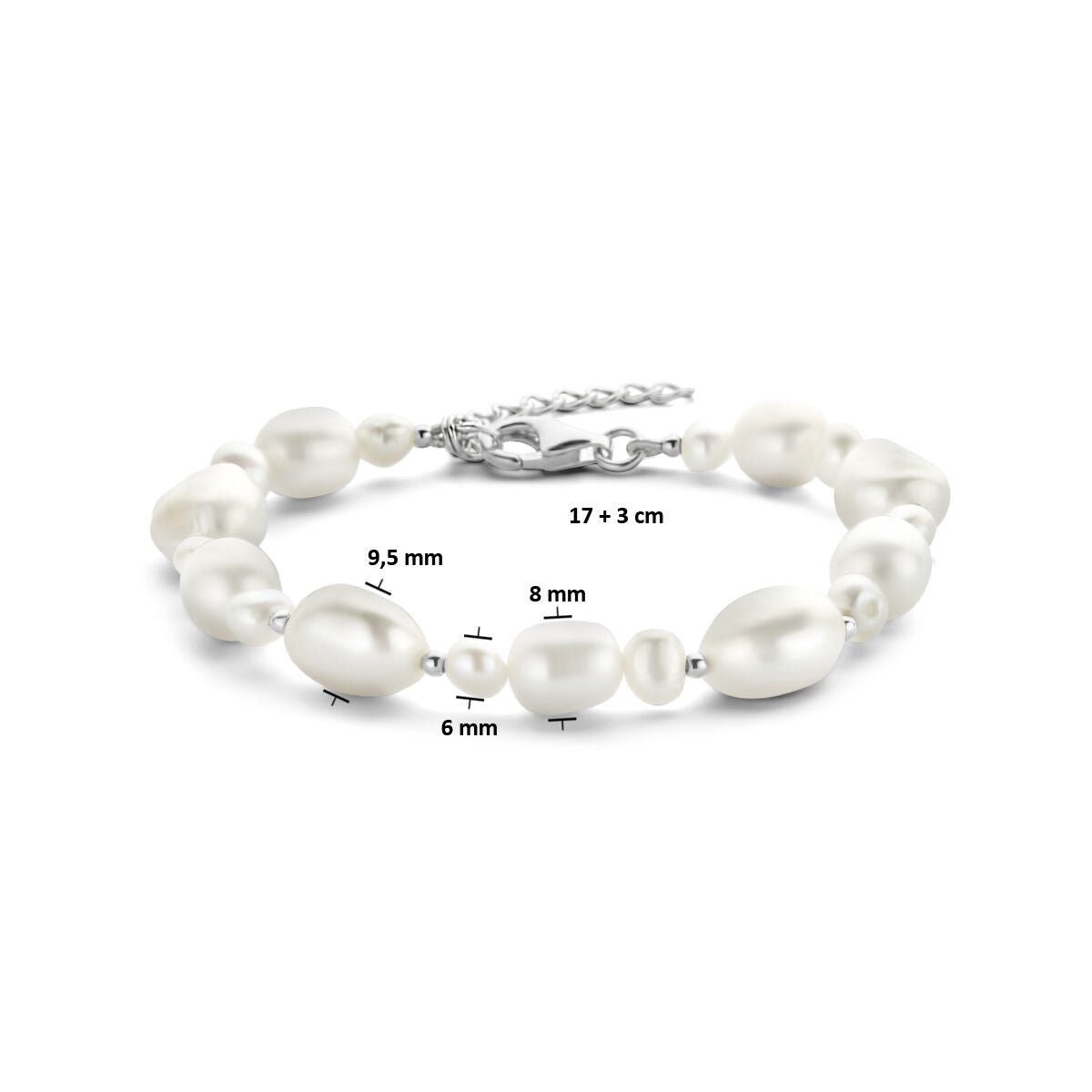 Bracciale da donna in argento rodiato con perle