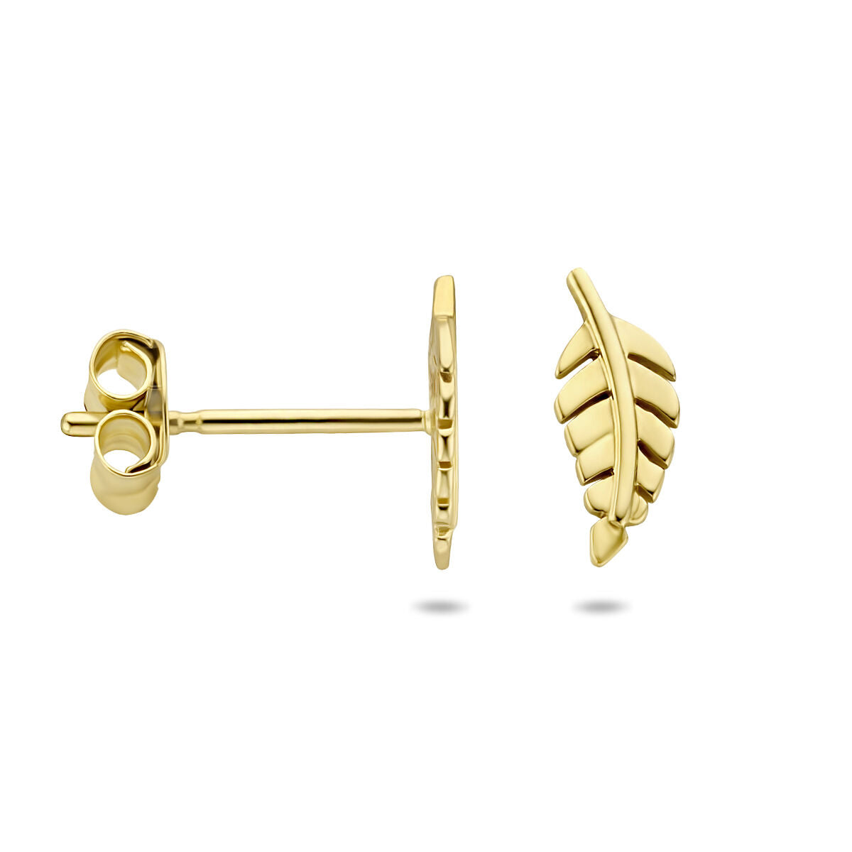 orecchini a bottoncino piuma oro giallo 14K