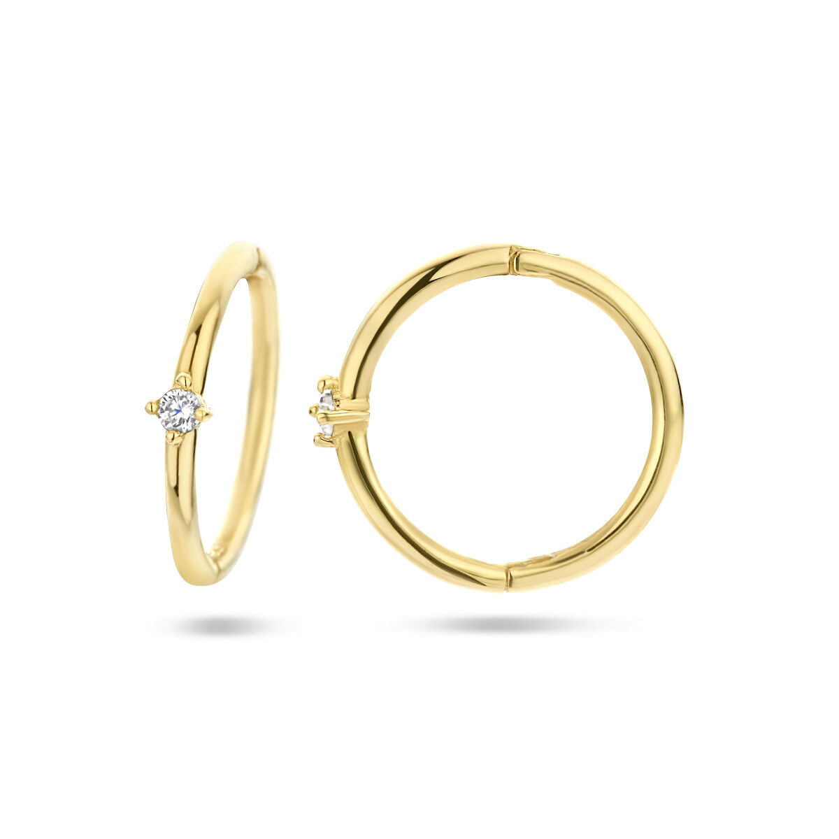 orecchini a cerchio con chiusura a scatto zircone 14K oro giallo