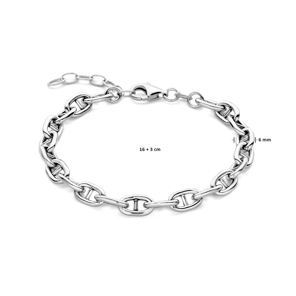 bracciale marina tubo tondo 6,0 mm 16 + 3 cm argento rodiato