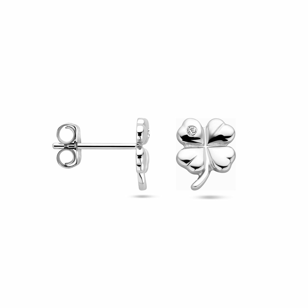 orecchini a bottone trifoglio zircone argento rodiato