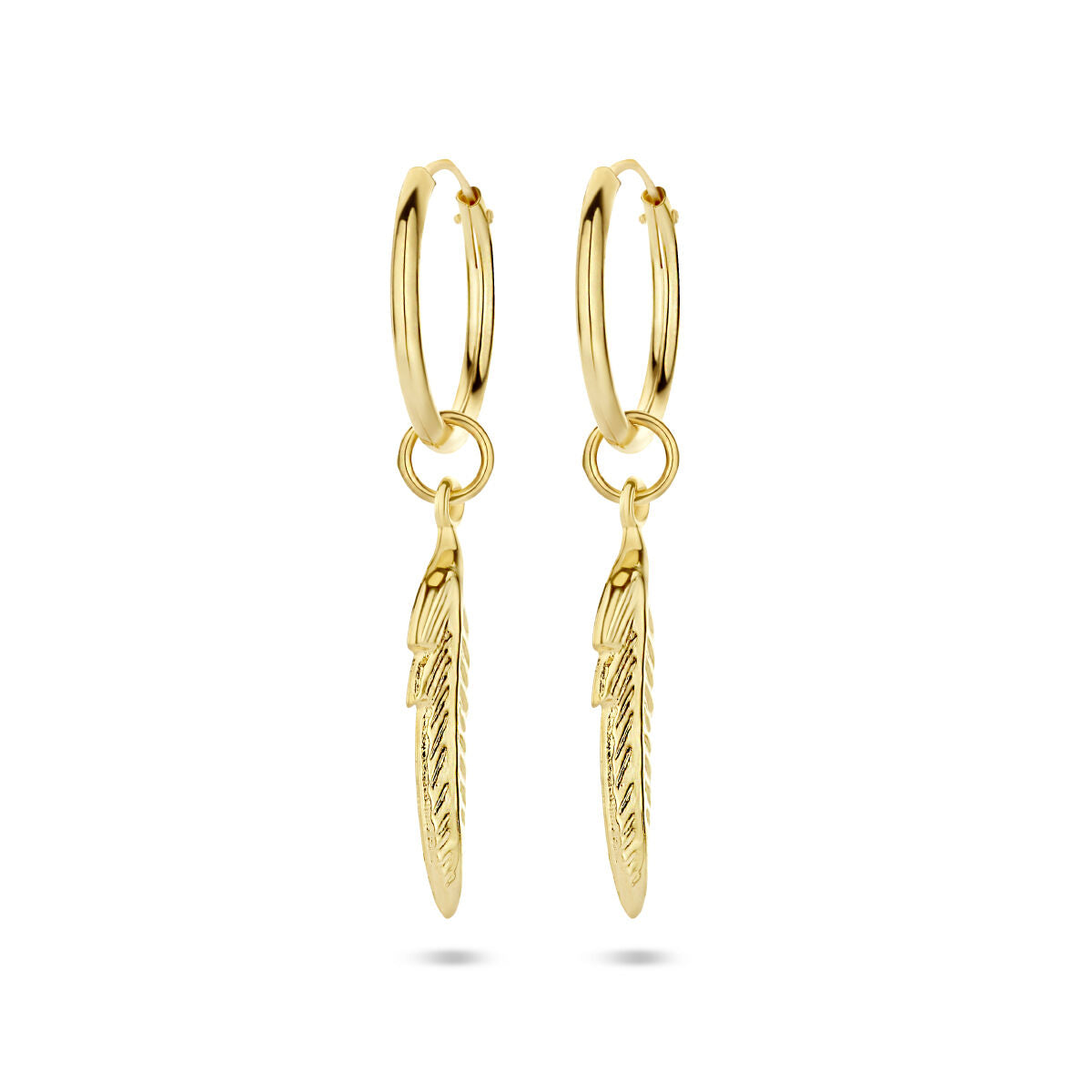 Orecchini a cerchio piuma 14K oro giallo