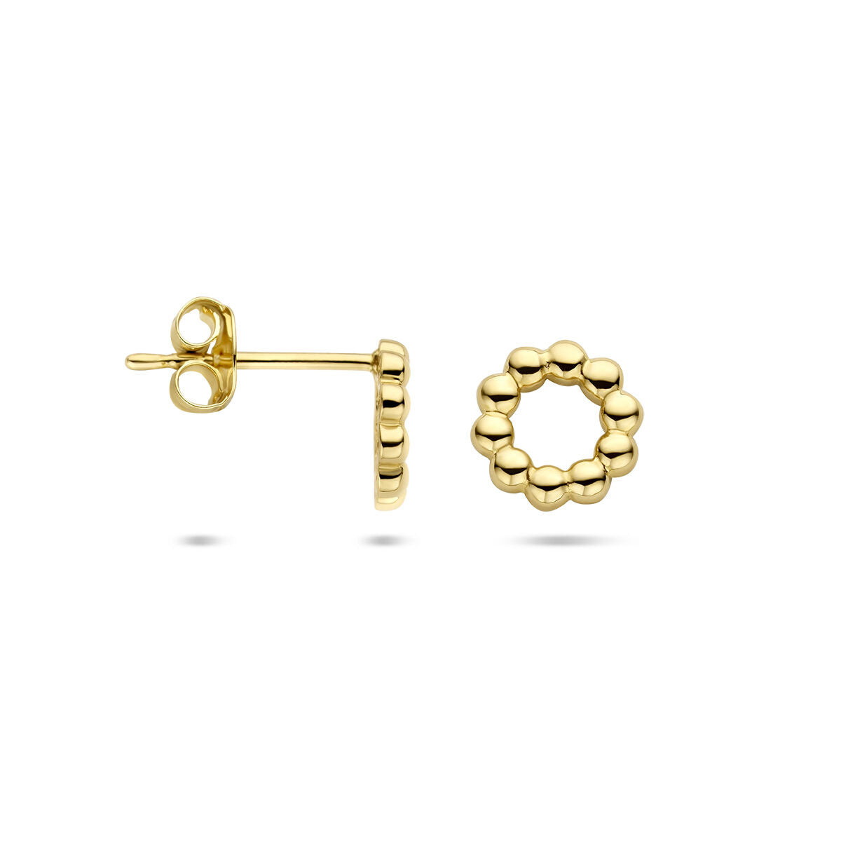 orecchini a bottone cerchio pallini oro giallo 14K