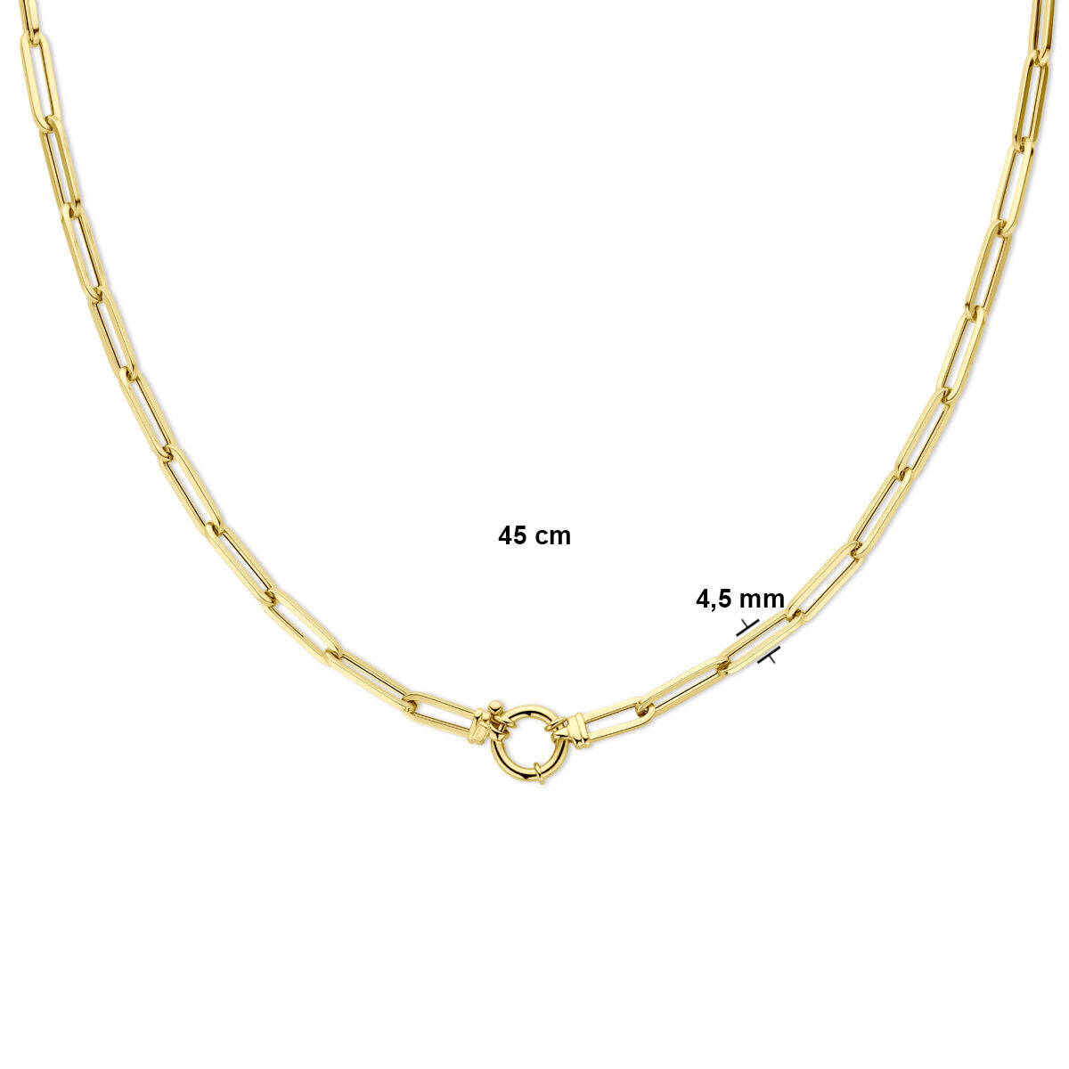 Collana da donna in oro paperclip tubo quadrato con grande moschettone a molla 14K