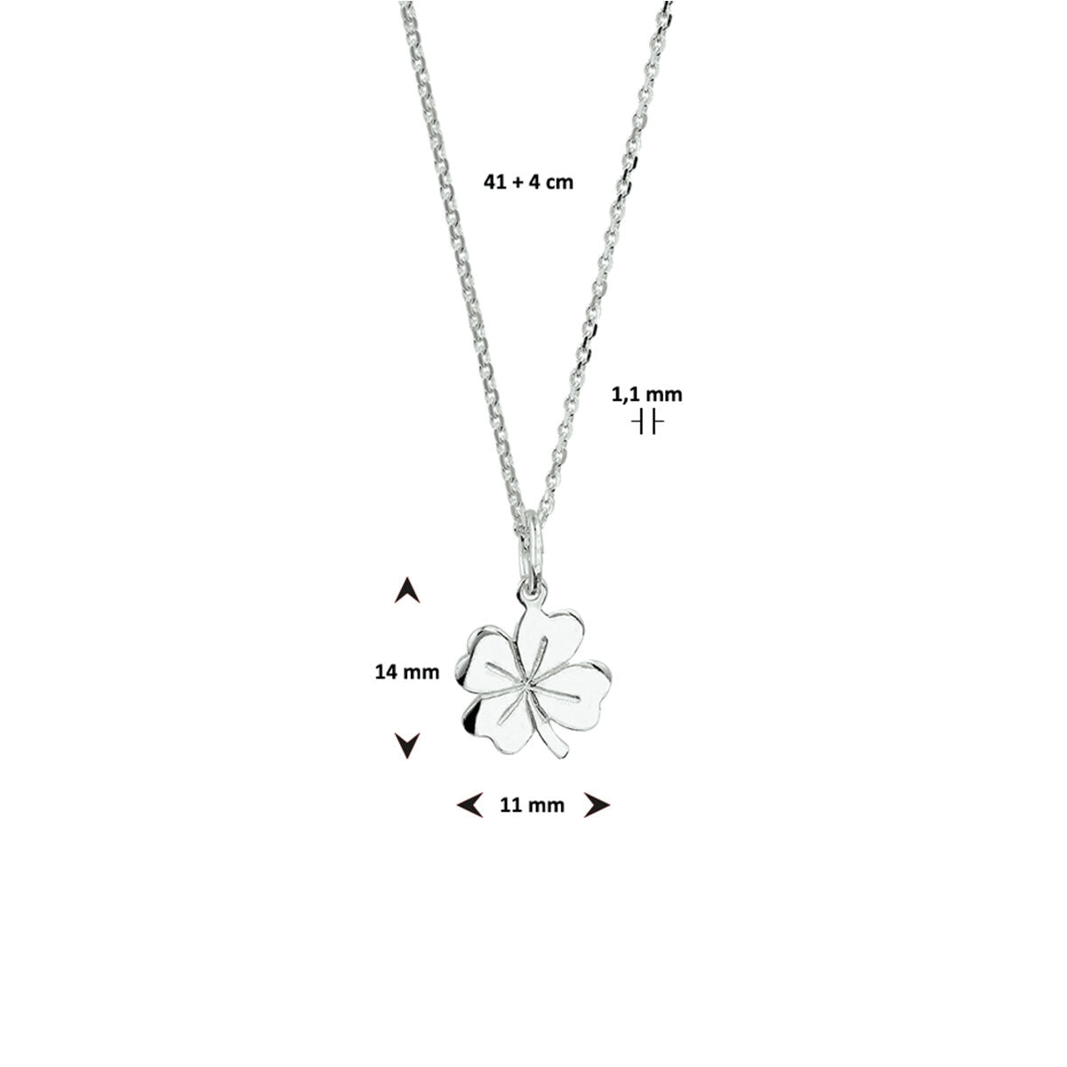 collana quadrifoglio 41 + 4 cm argento bianco