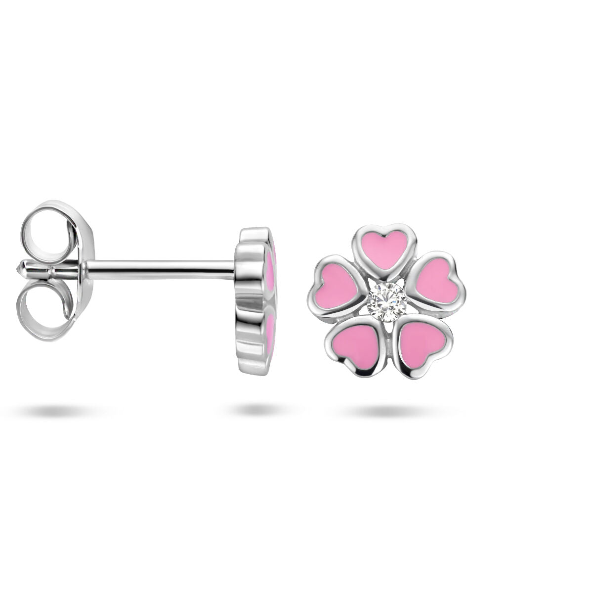 orecchini a bottone fiore zirconia argento rodiato