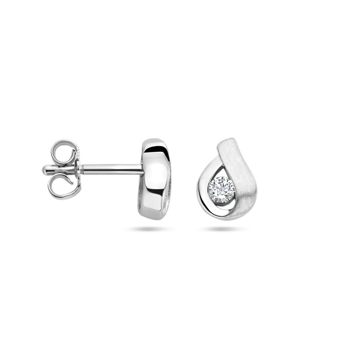 orecchini a bottone con zircone lucido/opaco in argento rodiato