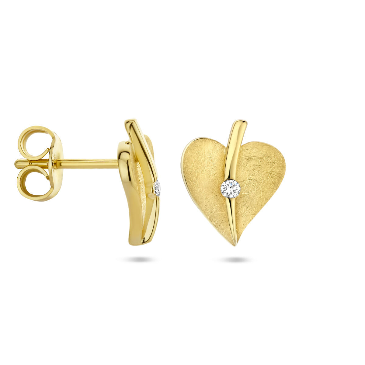 orecchini a perno cuore graffiato diamante 0.04ct (2x 0.02ct) h si oro giallo 14K