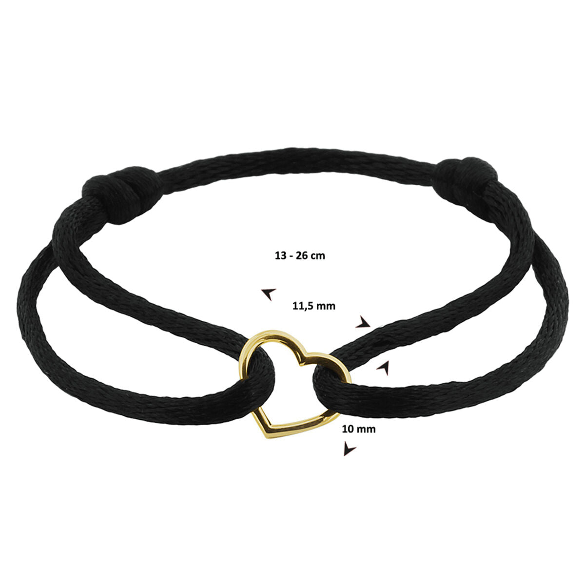 Bracciale in raso cuore oro 14K con gomma/nylon/pelle