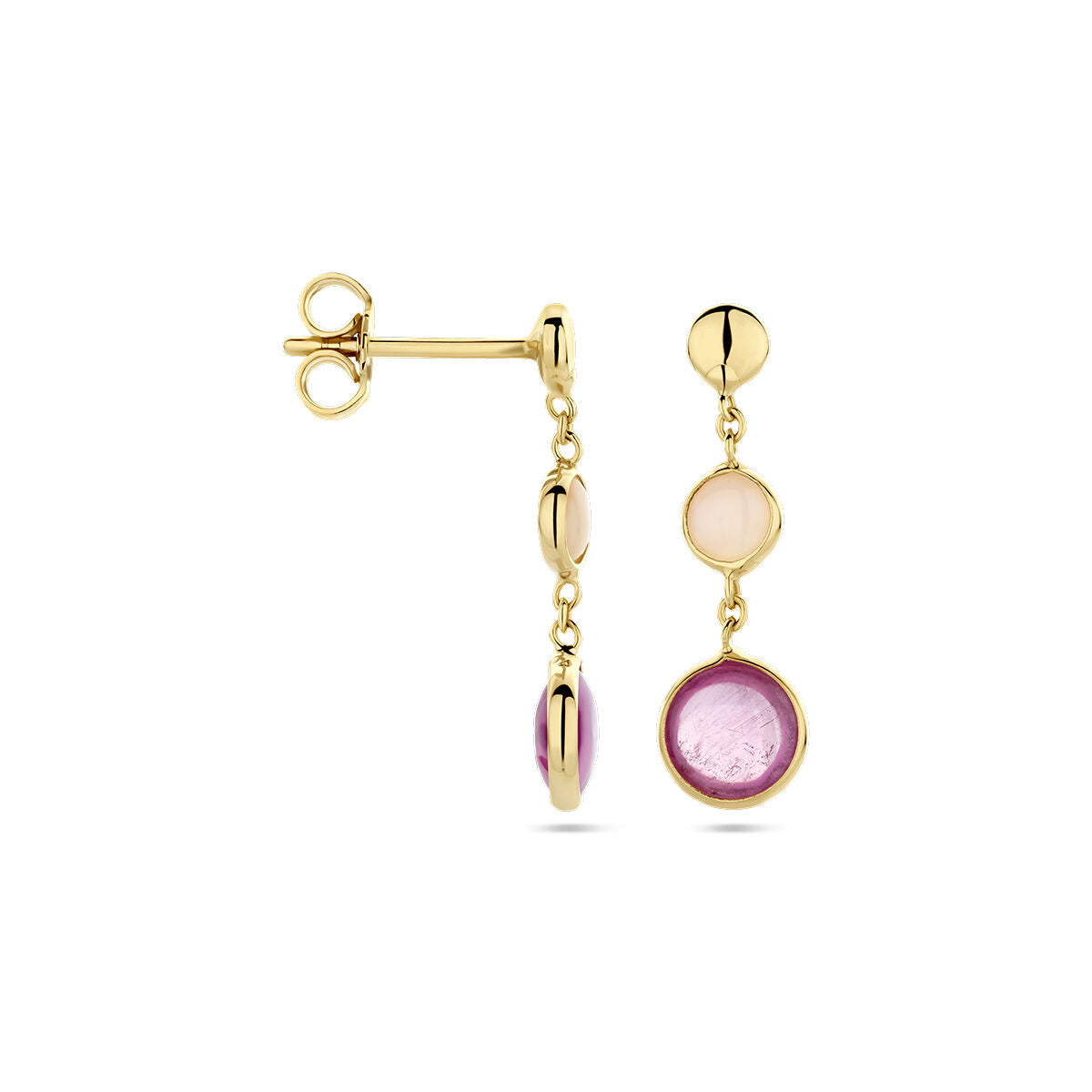 orecchini pendenti rubino rosa e opale rosa 14K oro giallo