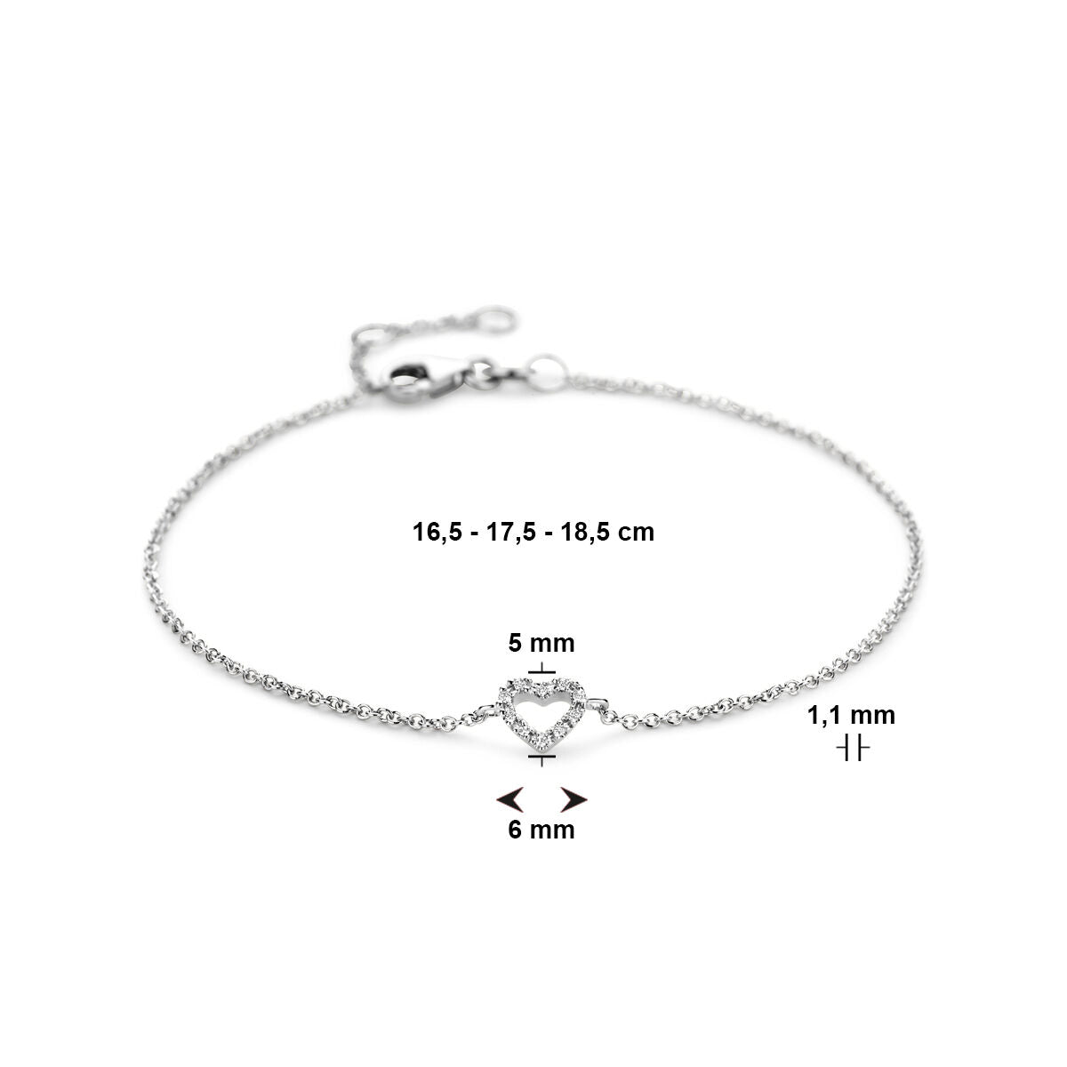 Bracciale in oro da donna con cuore e diamante oro bianco 14K