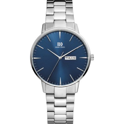 Orologio con cassa argentata, quadrante blu e bracciale in acciaio inox.
