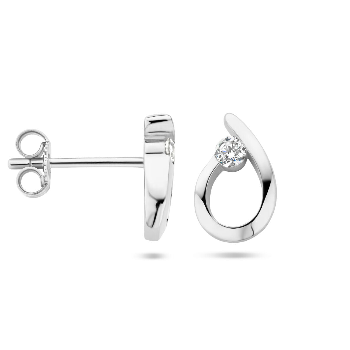 Orecchini a bottone goccia zirconia argento rodiato