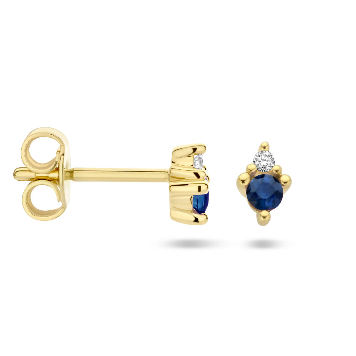 orecchini a bottone zaffiro e diamante 0.02ct (2x 0.01ct) h p1 14K oro giallo