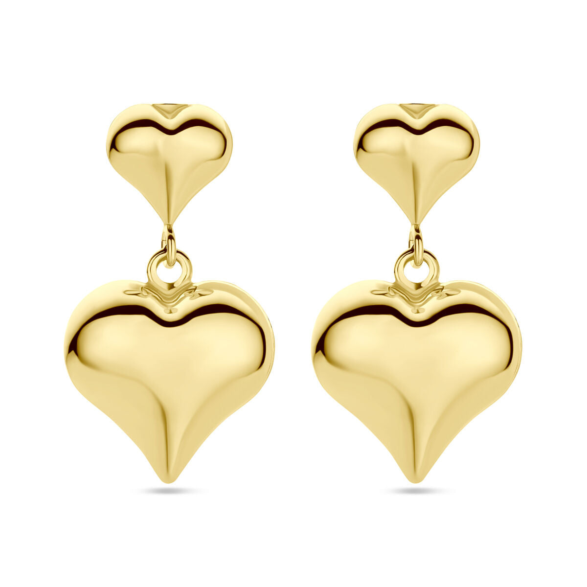 Gouden hartvormige oorhangers van 35 mm met een glanzende afwerking.