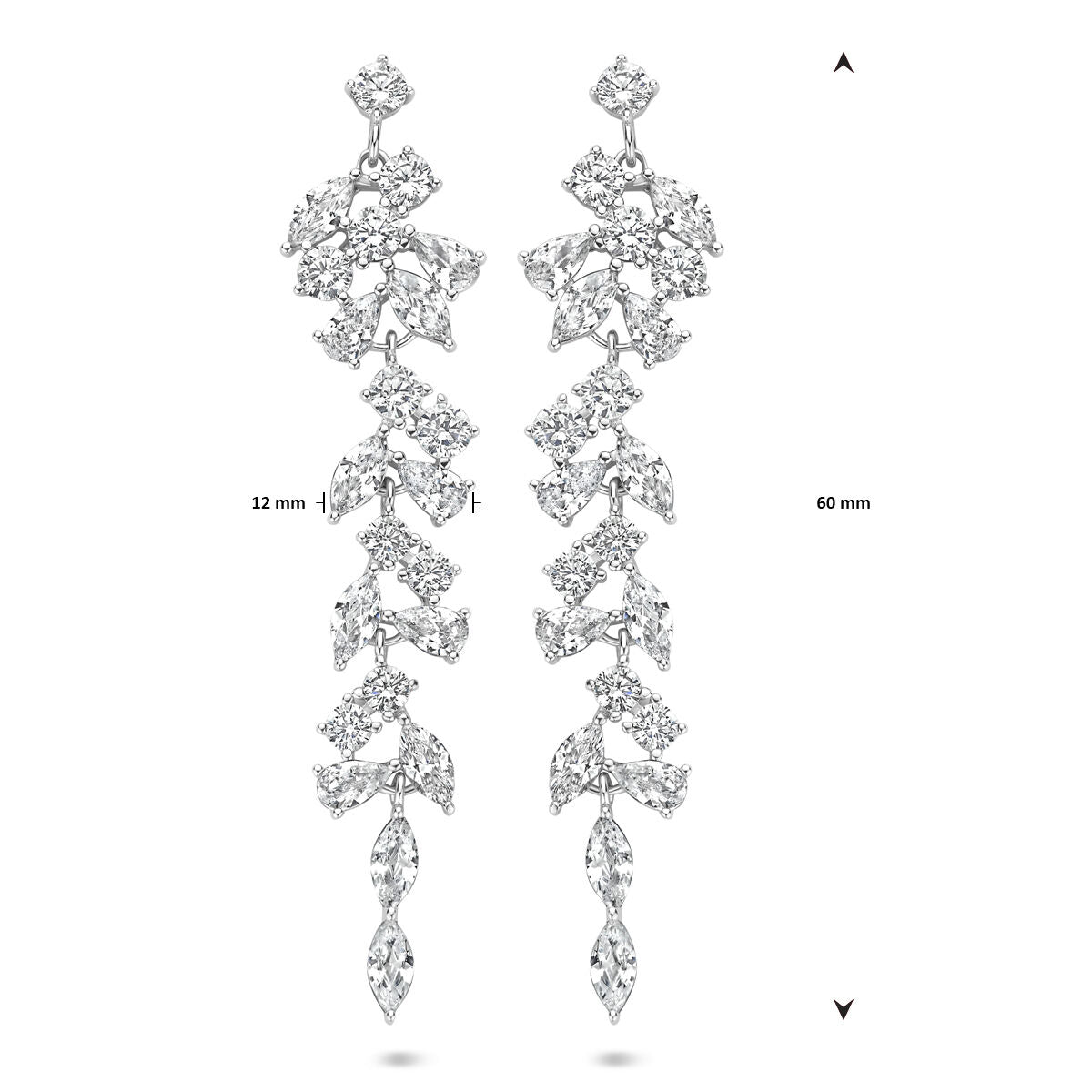 orecchini pendenti zircone 60 mm argento rodiato