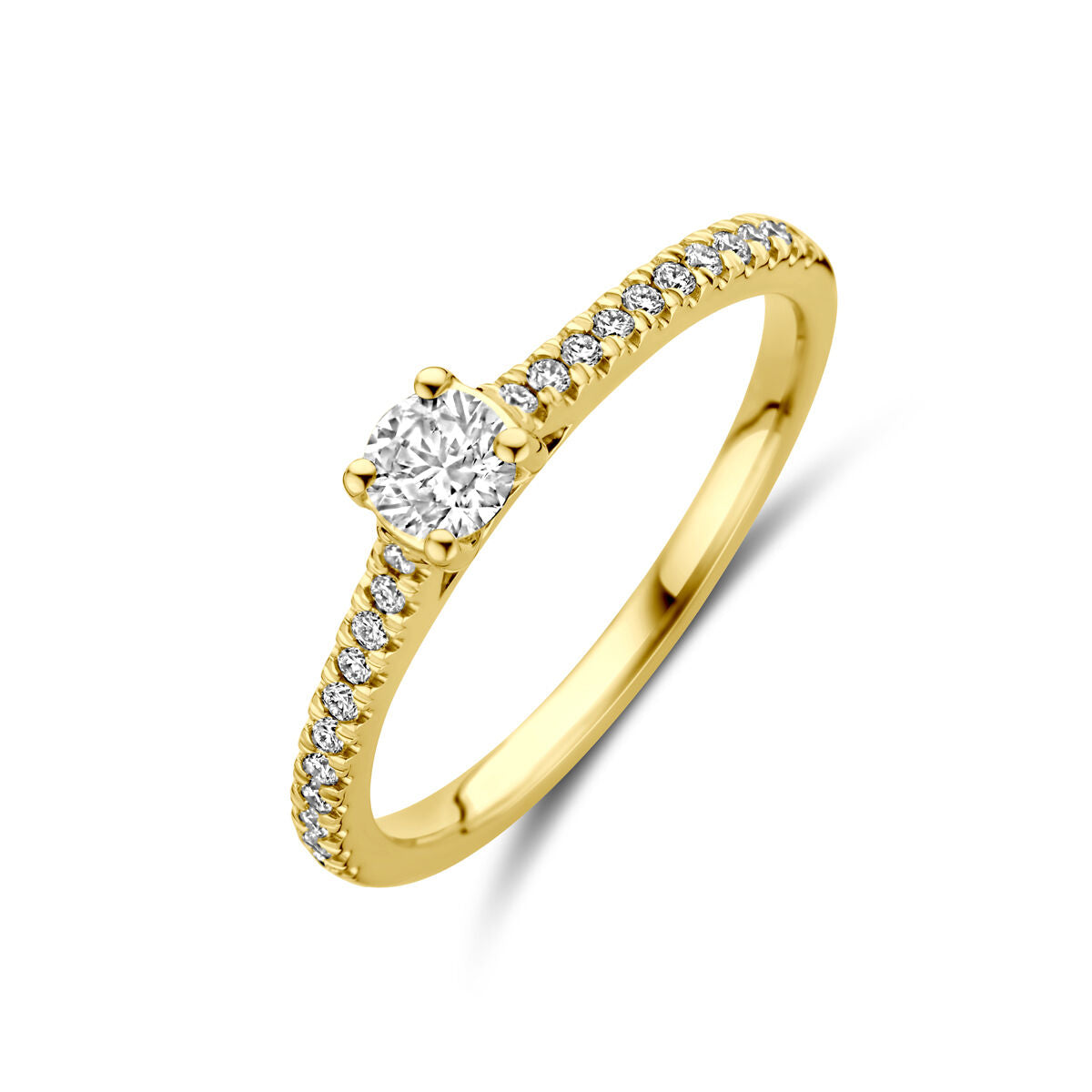 Anello in oro giallo 14K con diamante lab-grown di 0,39 ct e pietre brillanti.