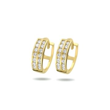 Orecchini alla creola in oro 9 carati con zircone, diametro di 11,5 mm.