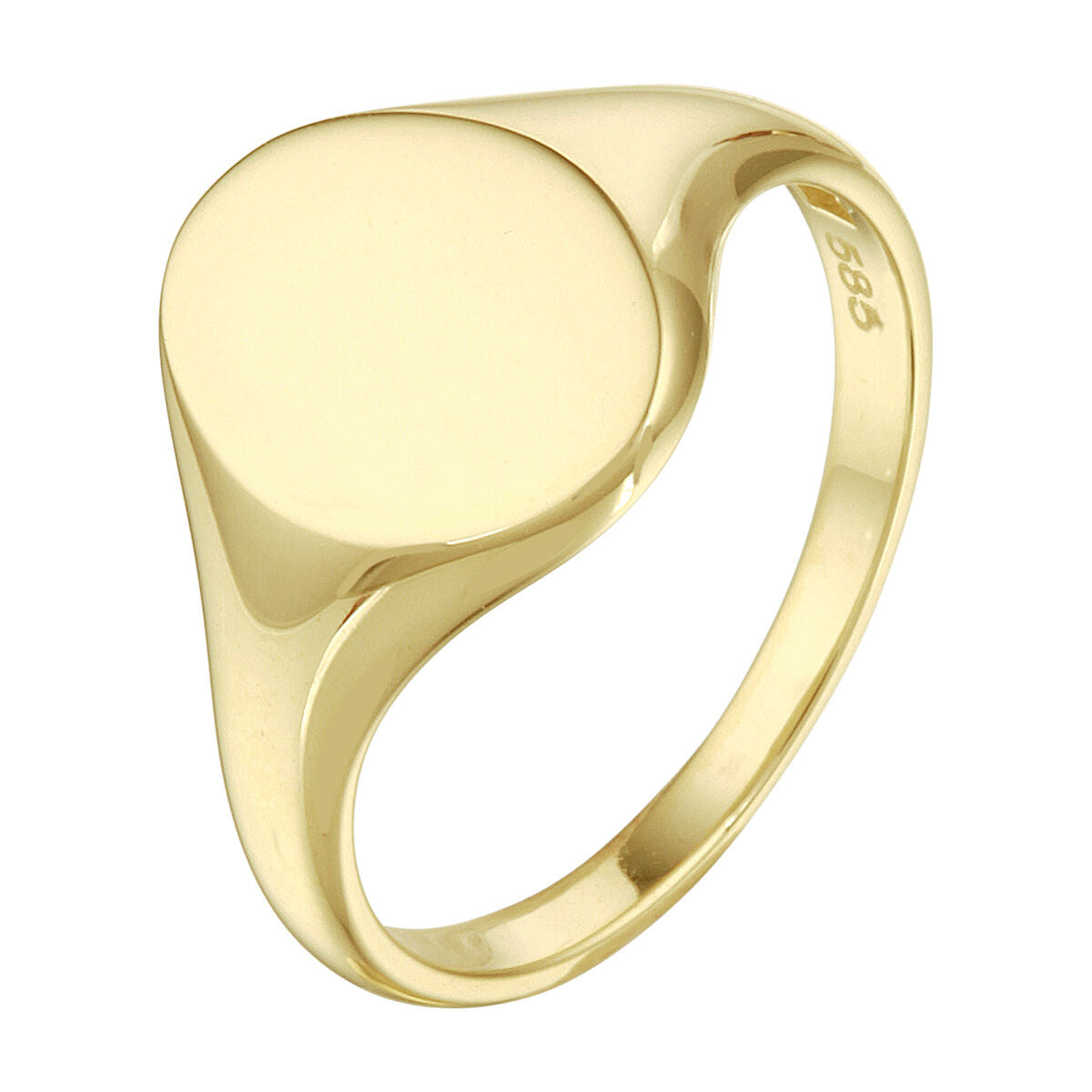 anello ovale in oro giallo 14K con superficie liscia per incisione