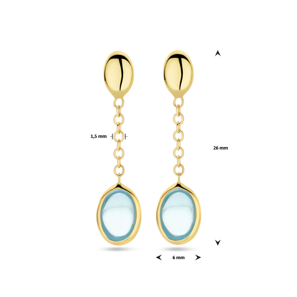 orecchini pendenti topazio blu 26 mm oro giallo 14K