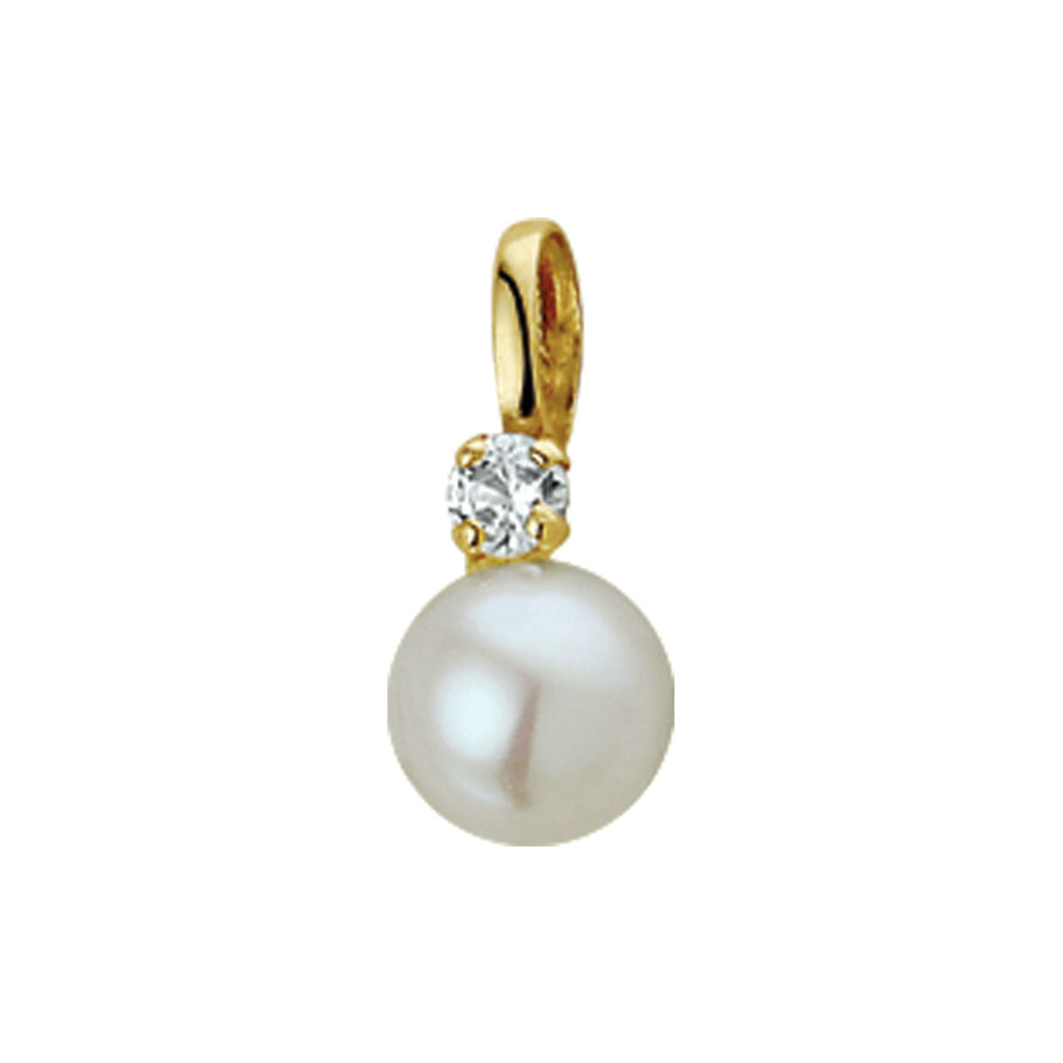 Ciondolo in oro giallo 14K con perla e zircone di 6 mm.
