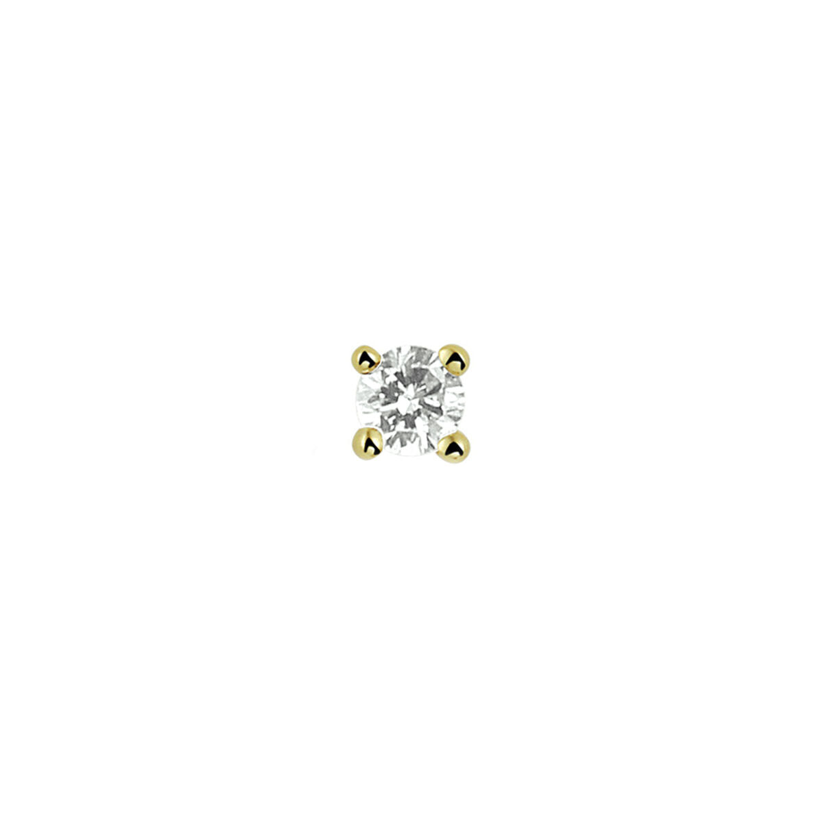 Orecchino in oro giallo 14K con diamante di 0,05 ct, montatura a quattro griffe.