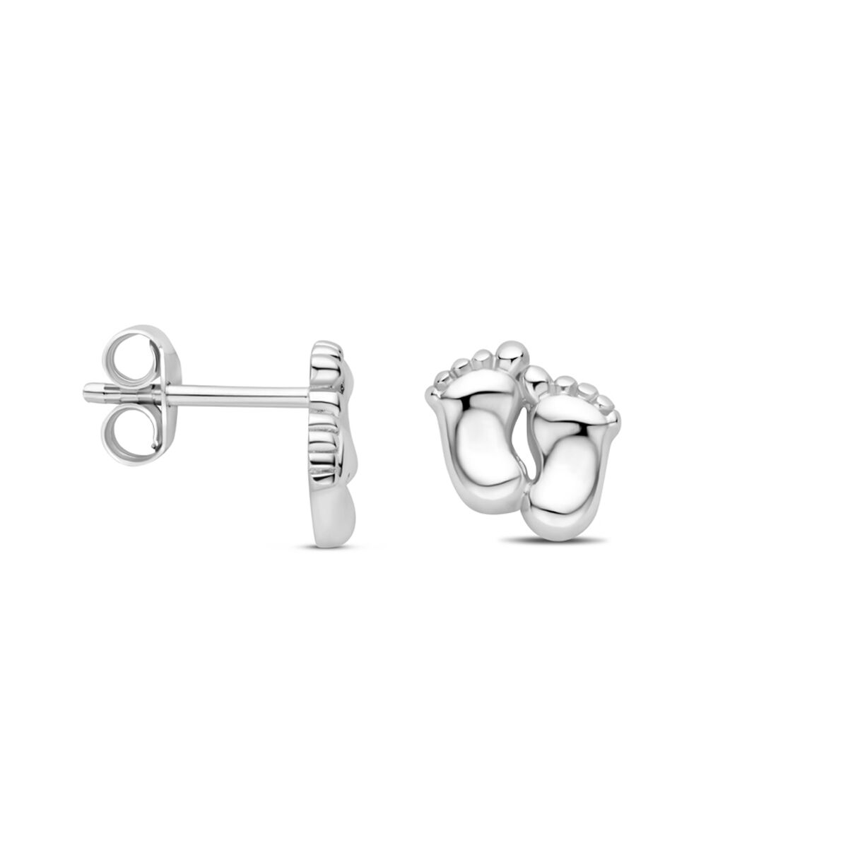 Orecchini a bottone piedini di bebè 8 mm argento rodiato