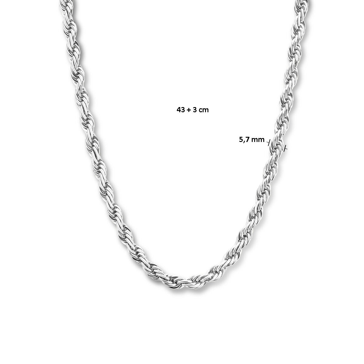 collana a cordoncino 5,7 mm 43 + 3 cm acciaio inossidabile