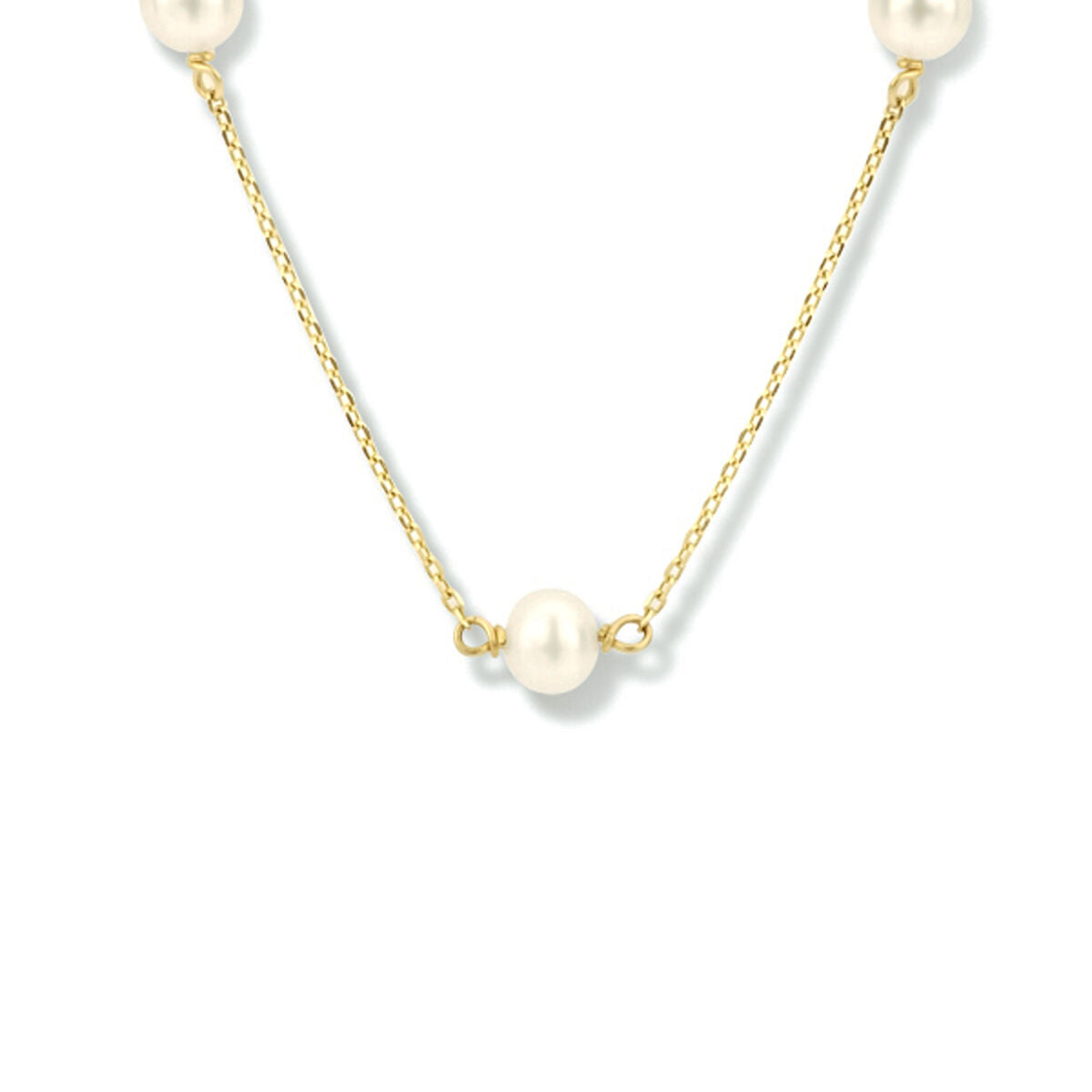 Collana in oro giallo 14K con perle bianche, lunghezza regolabile 40-42-44 cm.