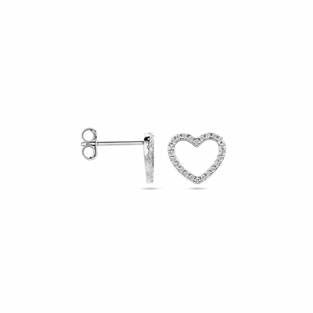 orecchini a bottone cuoricino zircone 10 mm argento rodiato