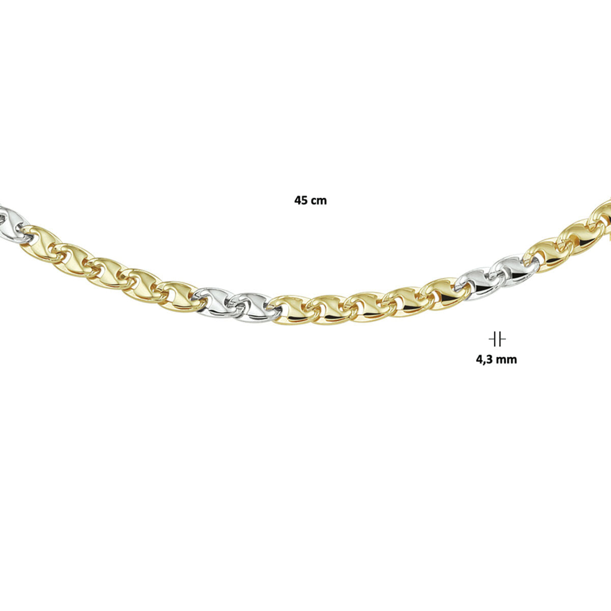 collana 4,3 mm 14K bicolore oro giallo/bianco