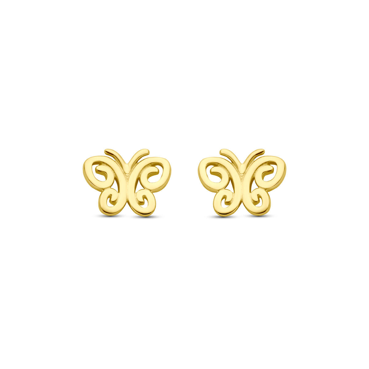Orecchini a forma di farfalla in oro giallo 14K, dimensione 5,5 mm.