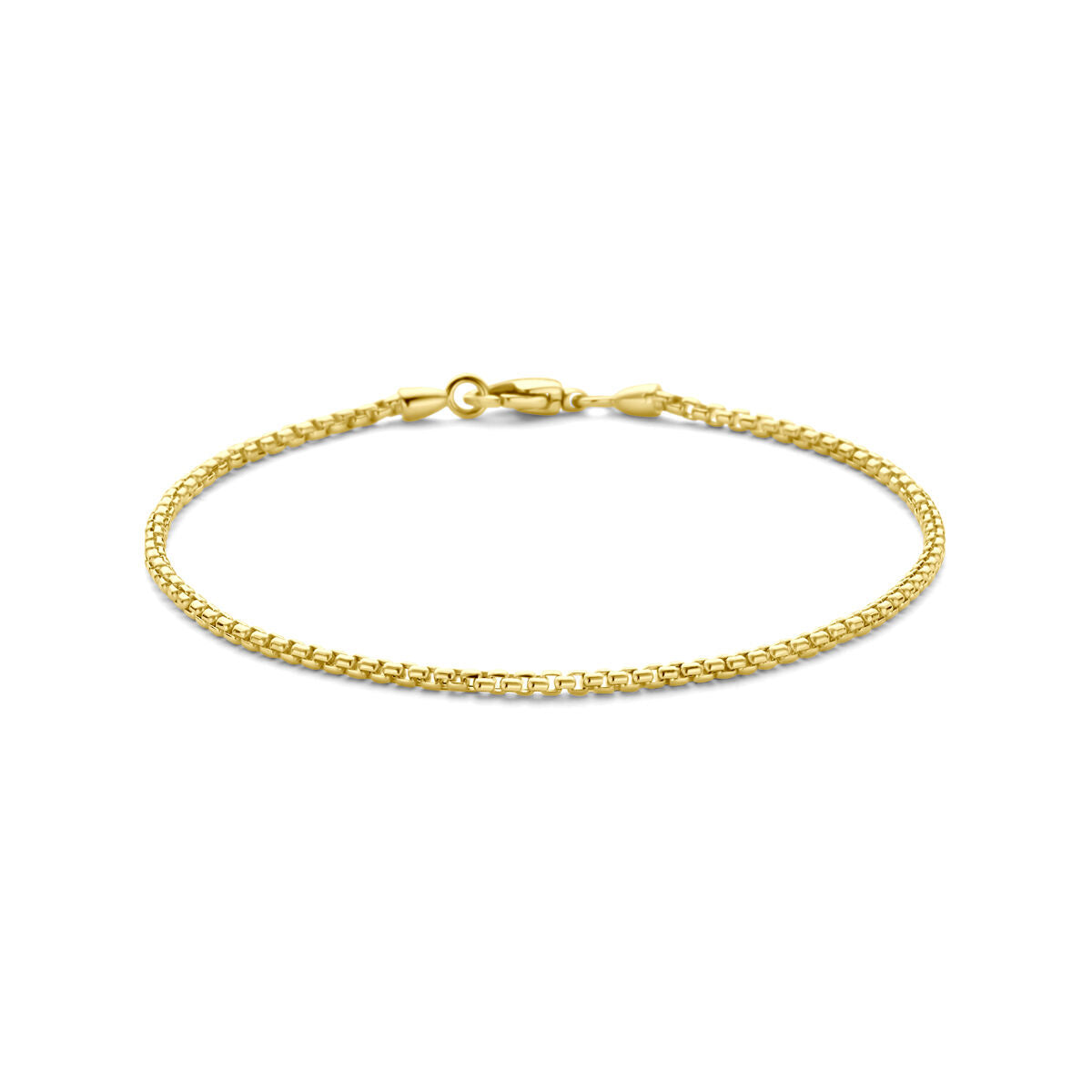 Bracciale in oro giallo 14K con maglia rolò e chiusura a moschettone.