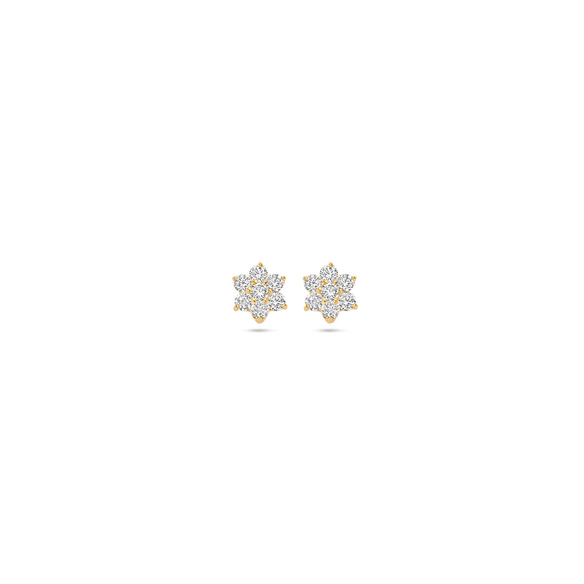 Orecchini rosetta in oro giallo 14K con dettagli brillanti.