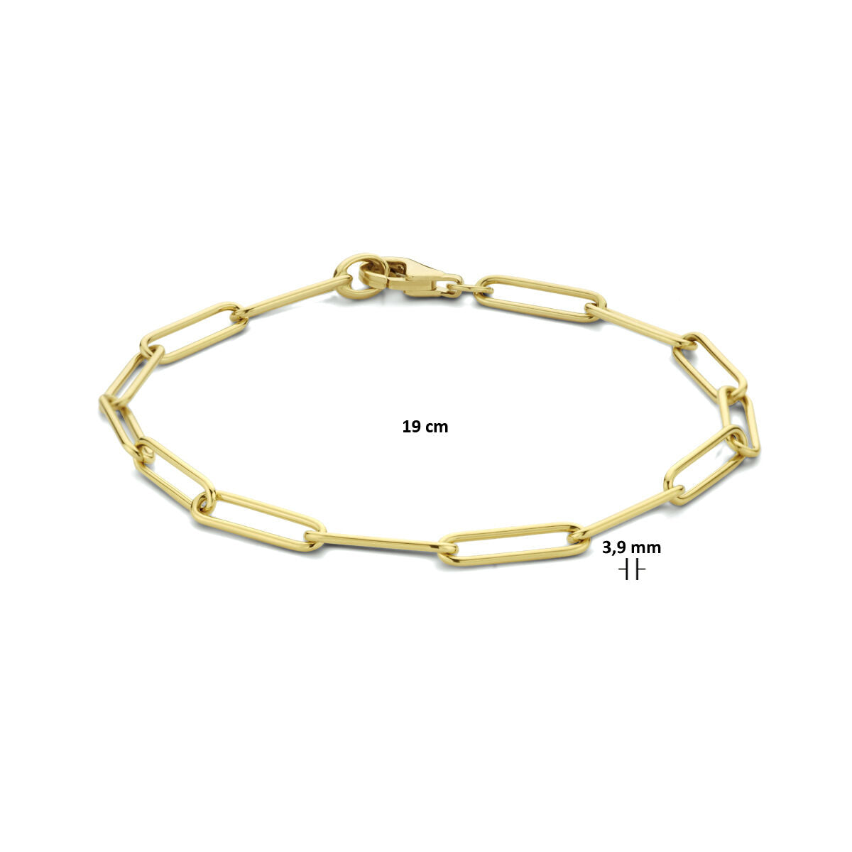 bracciale paperclip tondo massiccio 3,9 mm 19 cm oro giallo 14K