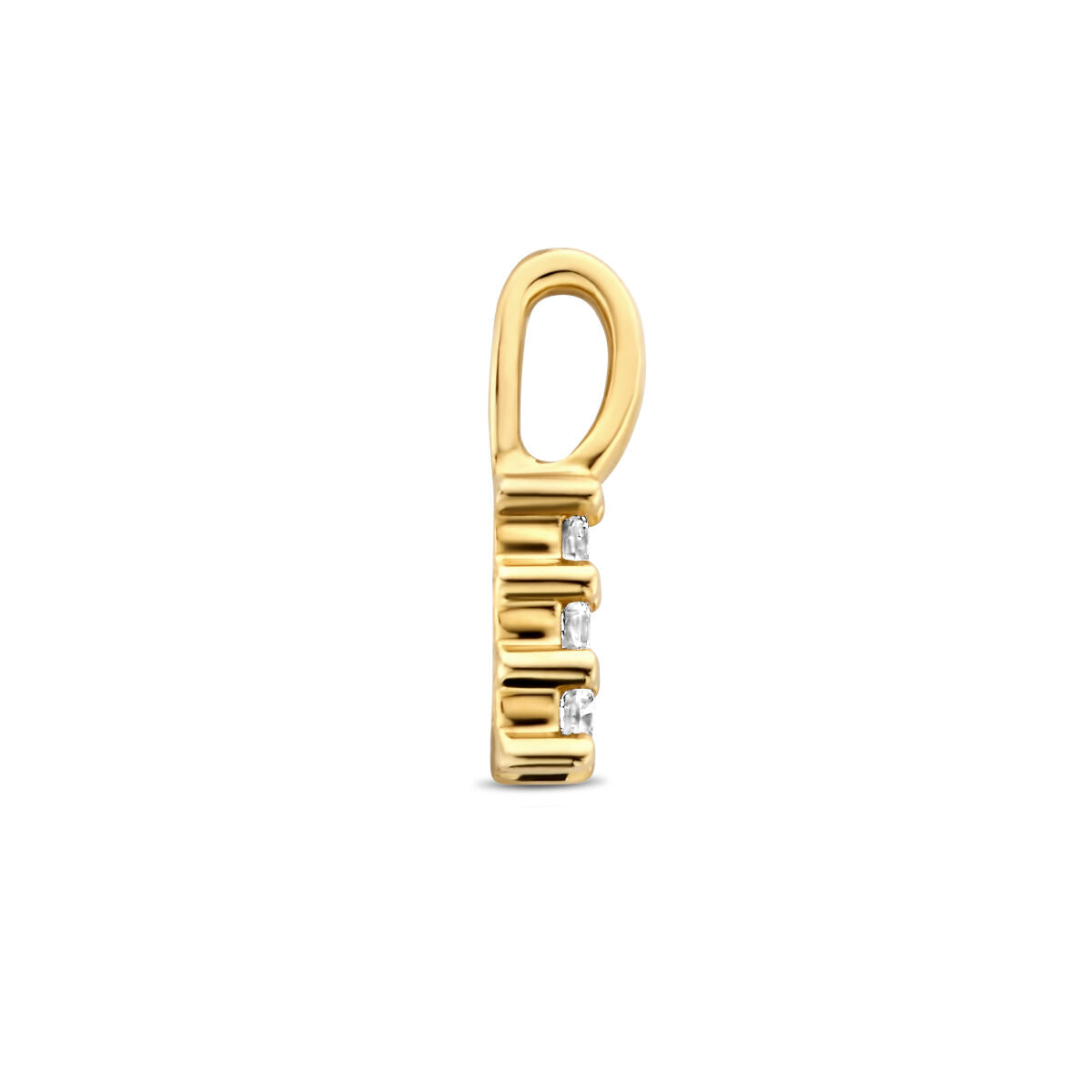Ciondolo in oro giallo 14K con tre diamanti da 0,05 ct in totale.