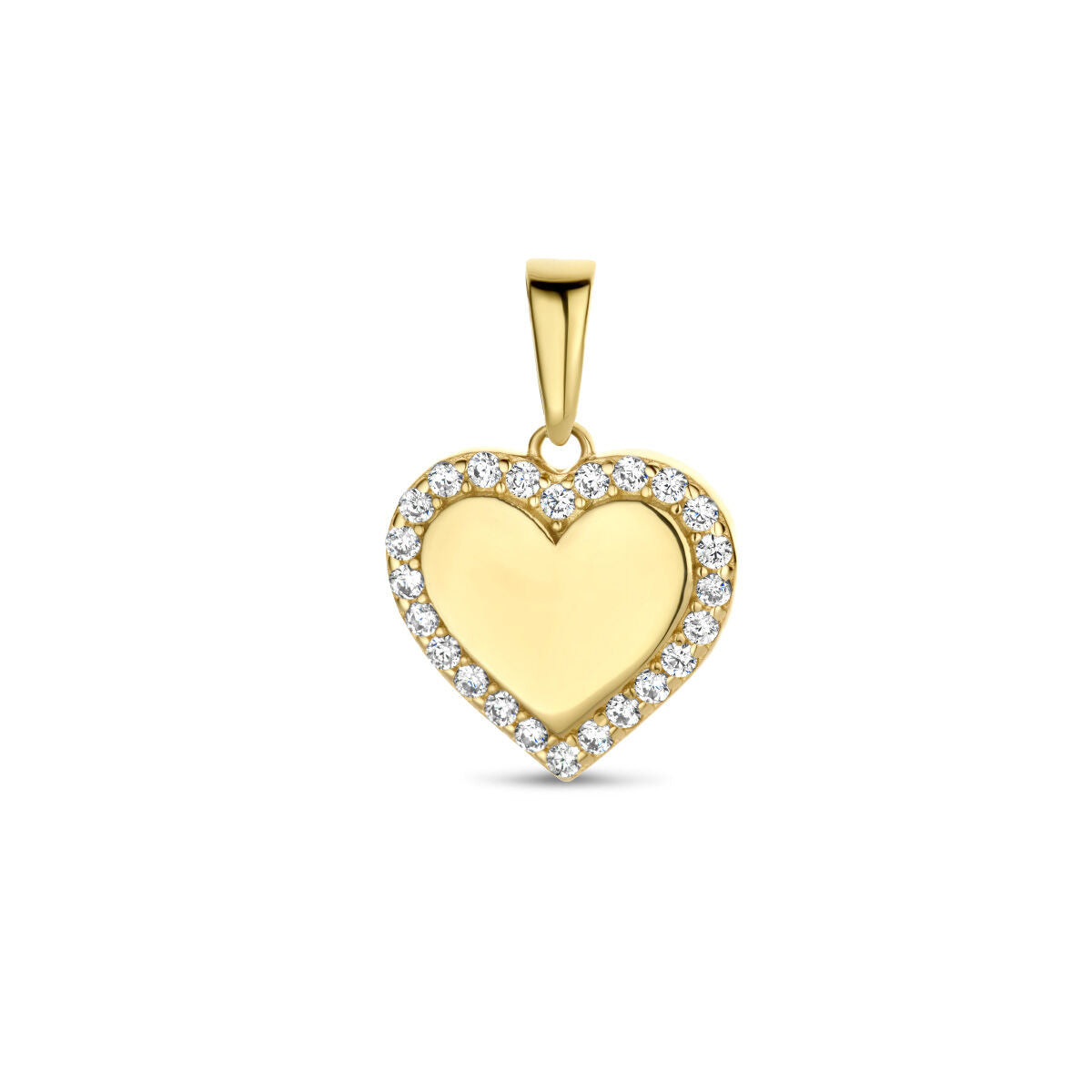 Ciondolo a forma di cuore in oro giallo 14K, decorato con zirconi.