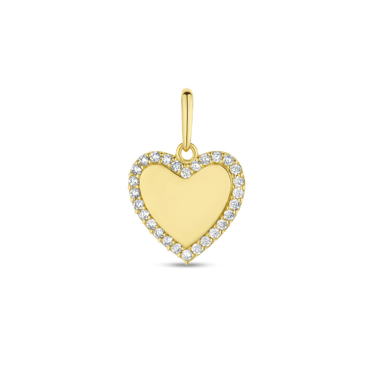 Ciondolo a forma di cuore in oro giallo 14K con zirconi.