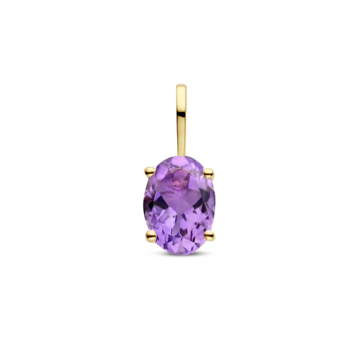 Ciondolo in oro giallo 14K con pietra di nascita ovale viola.