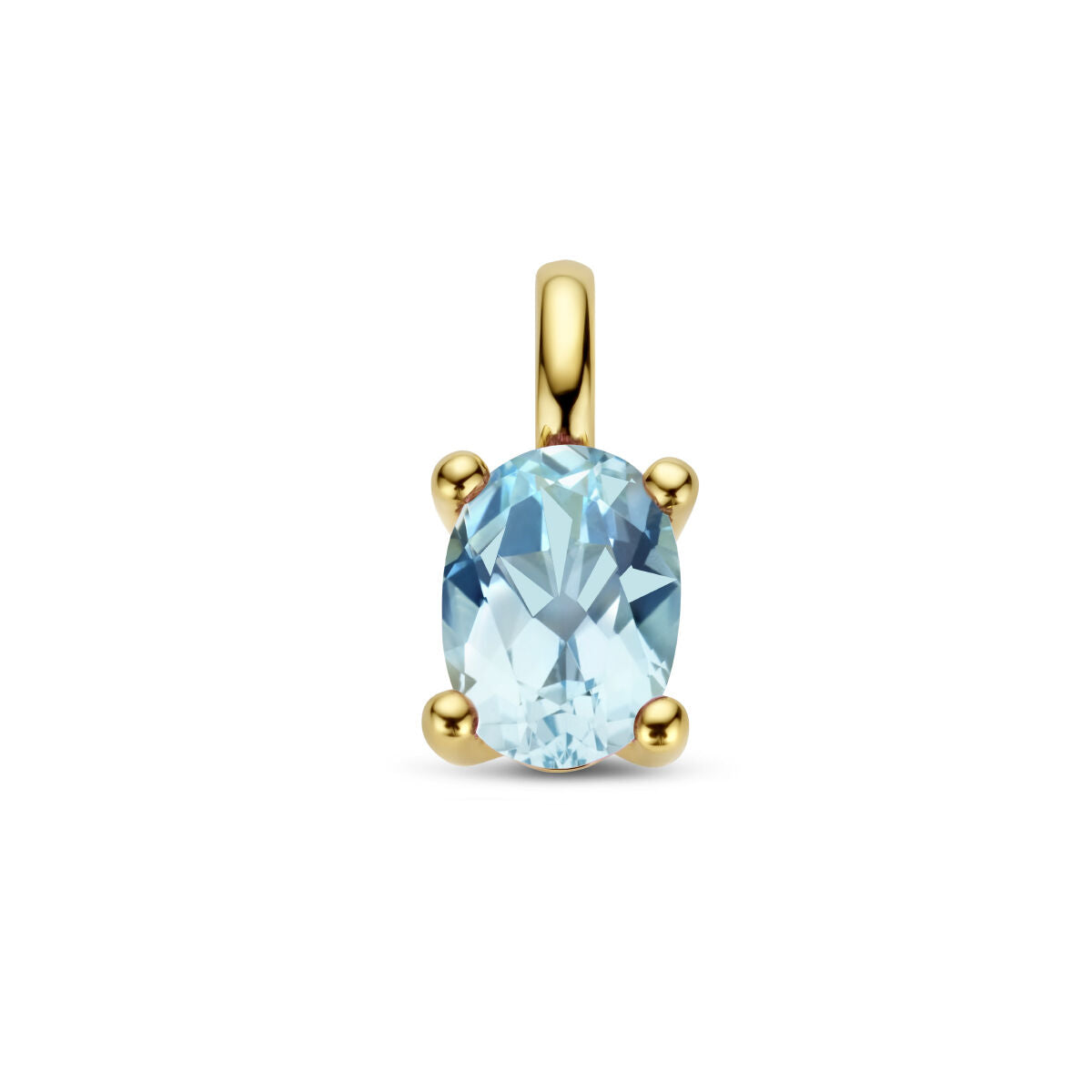 Hanger met een ovale blauwe topaas, gezet in 14K geelgoud.