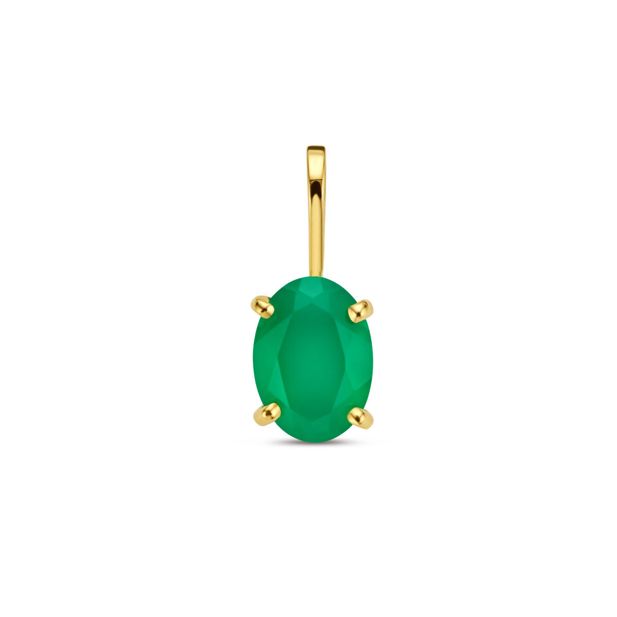 Ciondolo in agata verde ovale con montatura in oro giallo 14K.